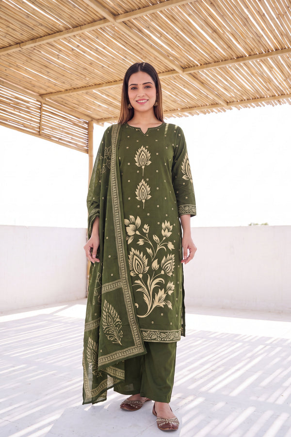 Sage Orchard Cotton Dupatta Set