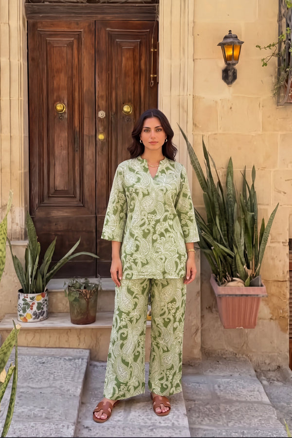 Sage Trellis Angrakha Cotton Co-ord Set