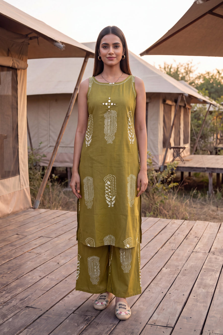 Olive Gilt Sleeveless Cotton Co-ord Set — image 8