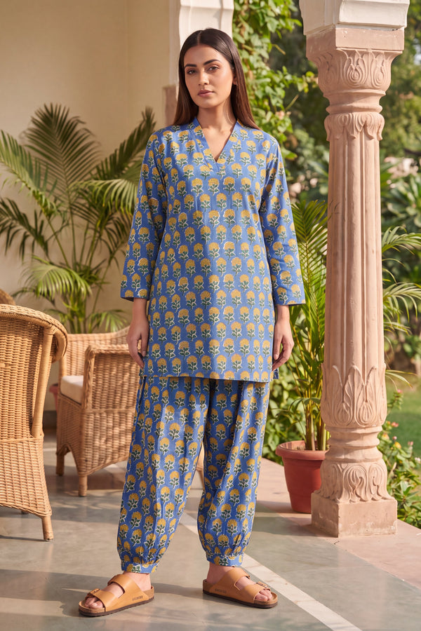 Cobalt Ripple Cotton Farshi Salwar Set