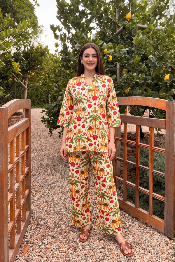 Orchard Bloom Angrakha Cotton Co-ord Set