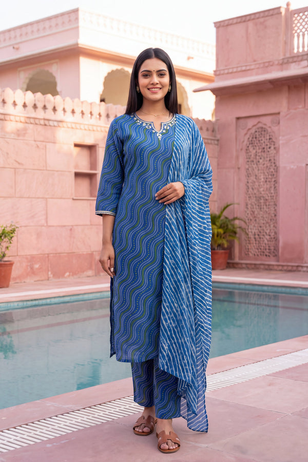 Cobalt Lantern Cotton Dupatta Set