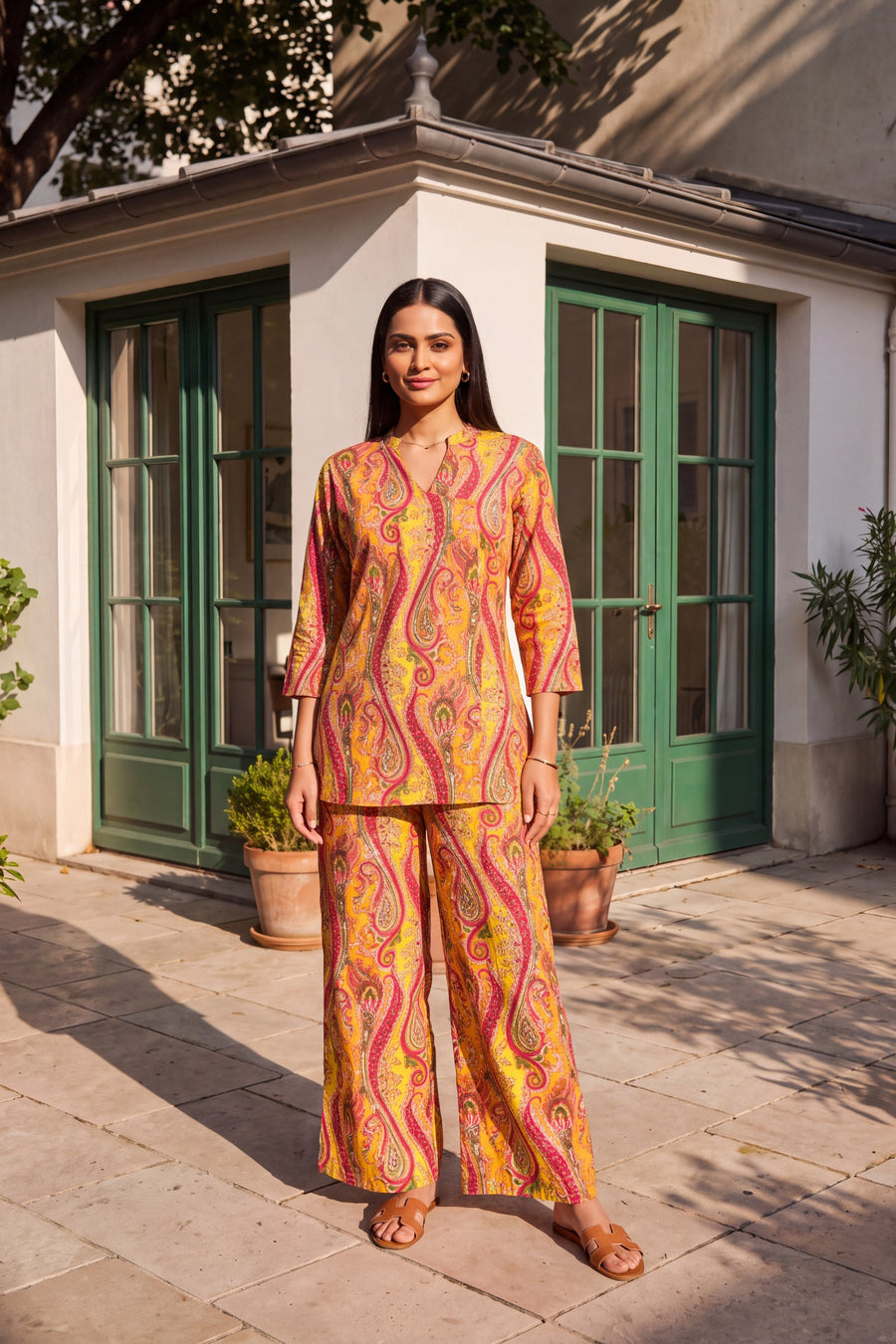 Turmeric Swirl Angrakha Cotton Co-ord Set — image 9