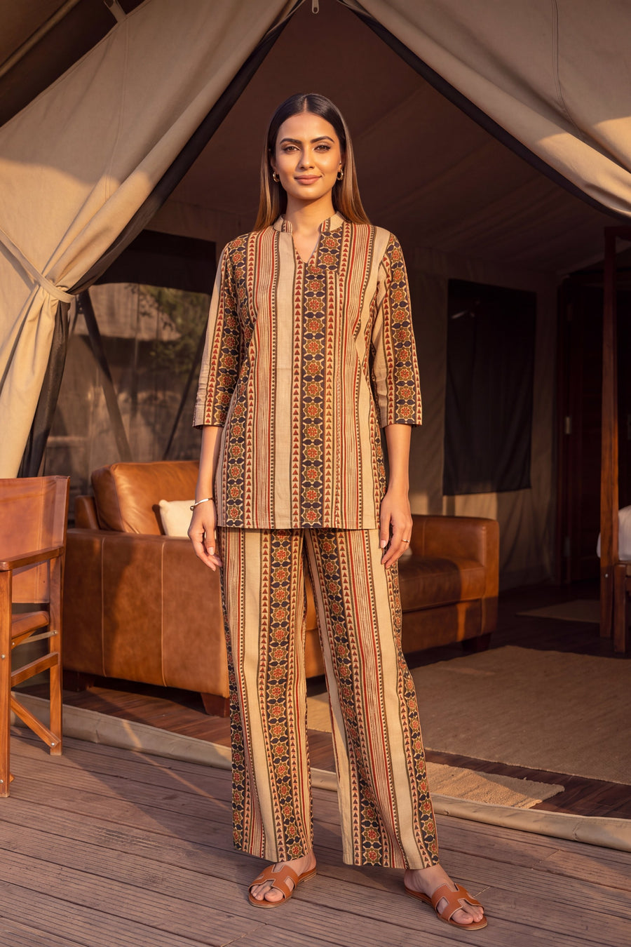 Dune Stripe Angrakha Cotton Co-ord Set — image 9