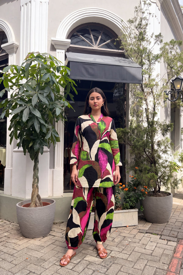 Magenta Foliage Cotton Farshi Salwar Set