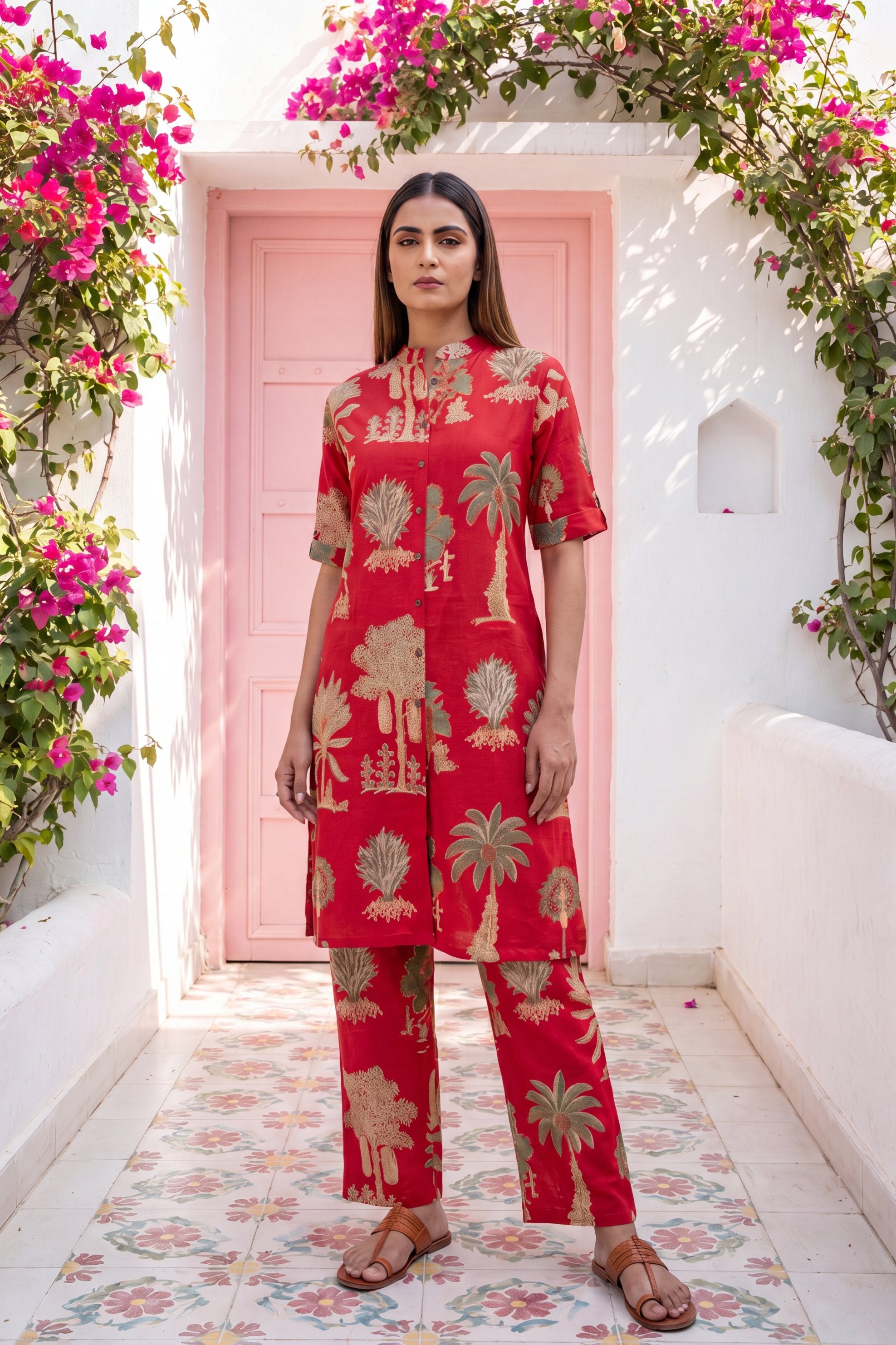 Cabernet Red Mandarin Cotton Co-ord Set