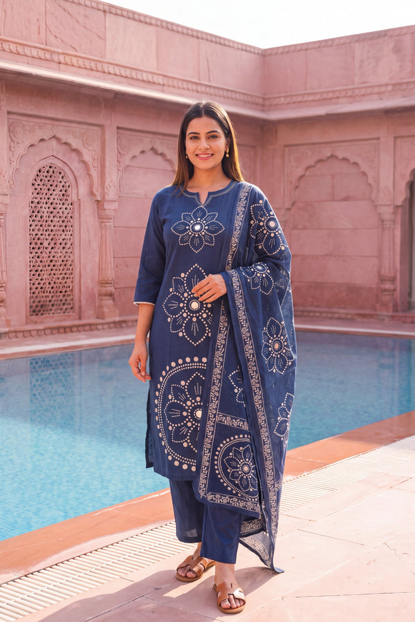 Sapphire Bloom Cotton Dupatta Set