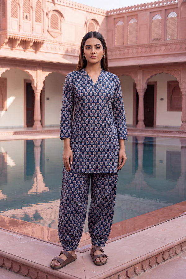 Indigo Ripple Cotton Farshi Salwar Set