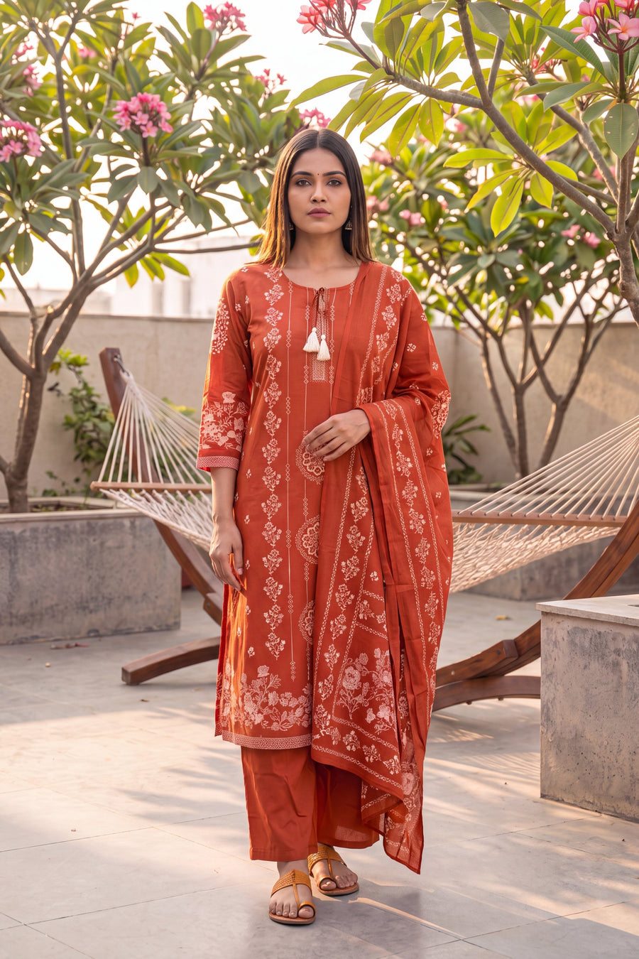Loggia Apricot Cotton Dupatta Set — image 6