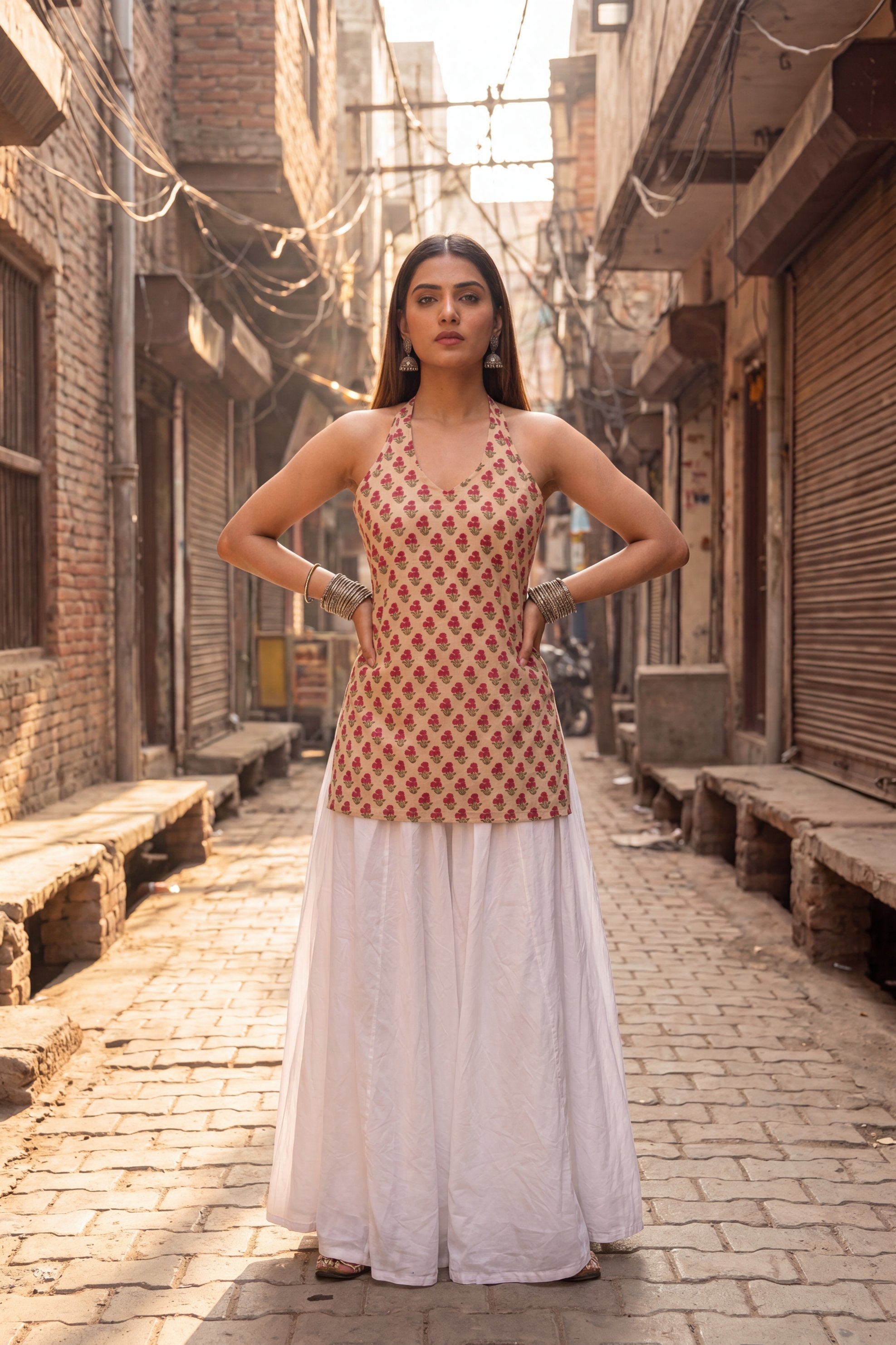 Atelier Sand Beige Halter Cotton Top
