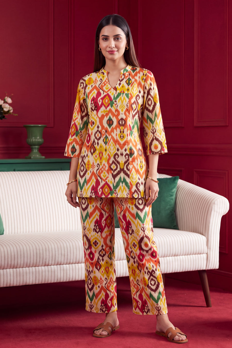 Sunburst Ikat Angrakha Cotton Co-ord Set — image 11