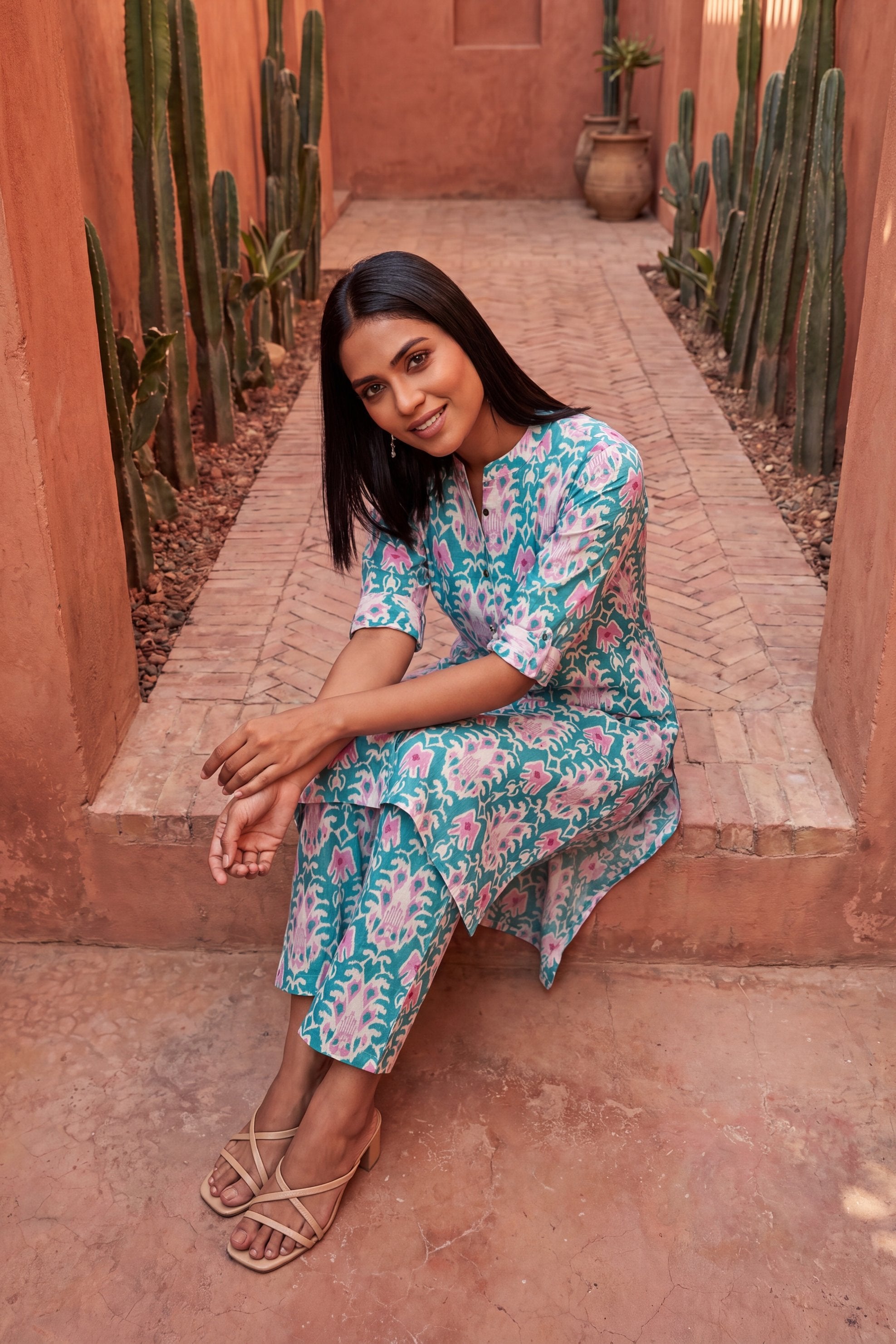 Atelier Olive Mandarin Cotton Co-ord Set