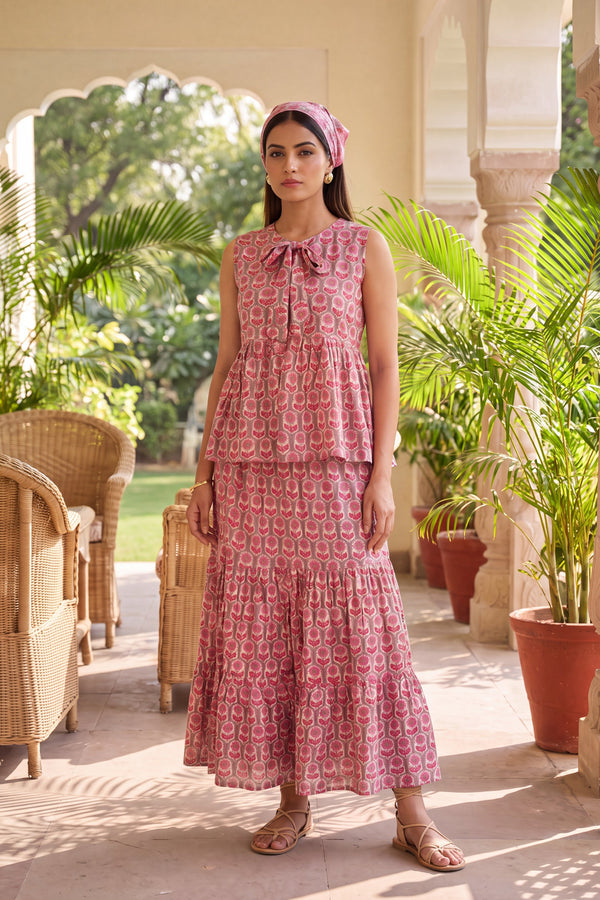 Violet Tiered Cotton Skirt Set