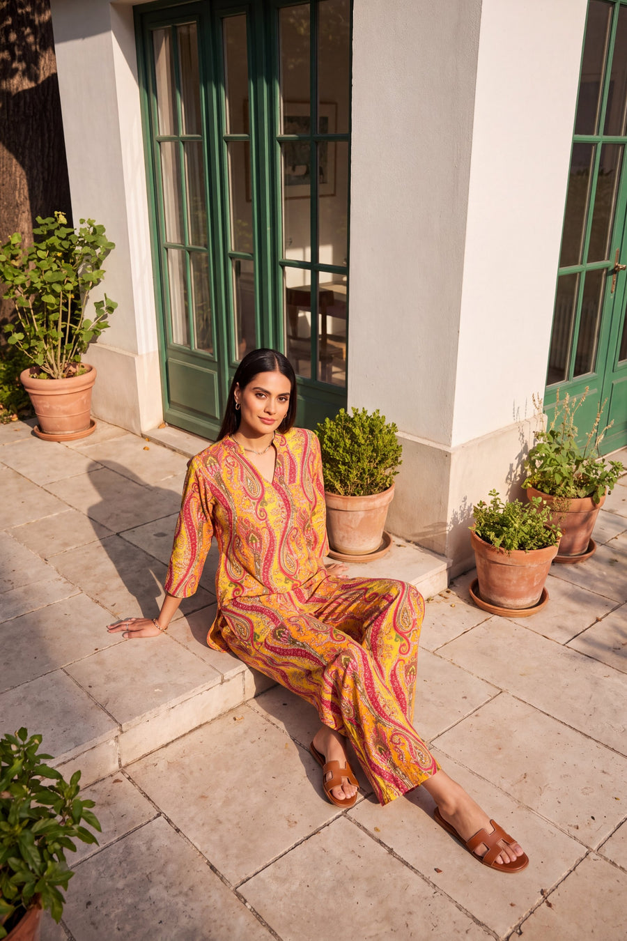 Turmeric Swirl Angrakha Cotton Co-ord Set — image 6