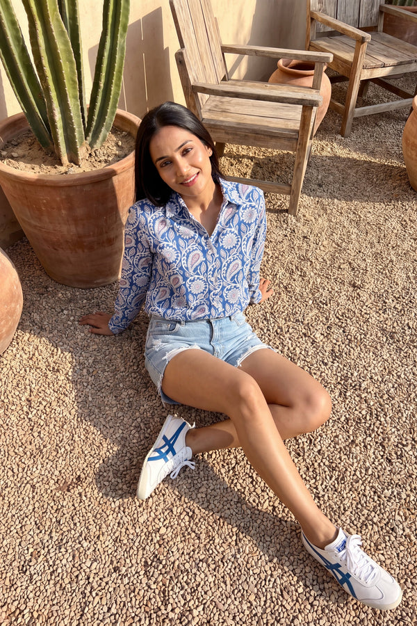 Azure Tide Cotton Shirt