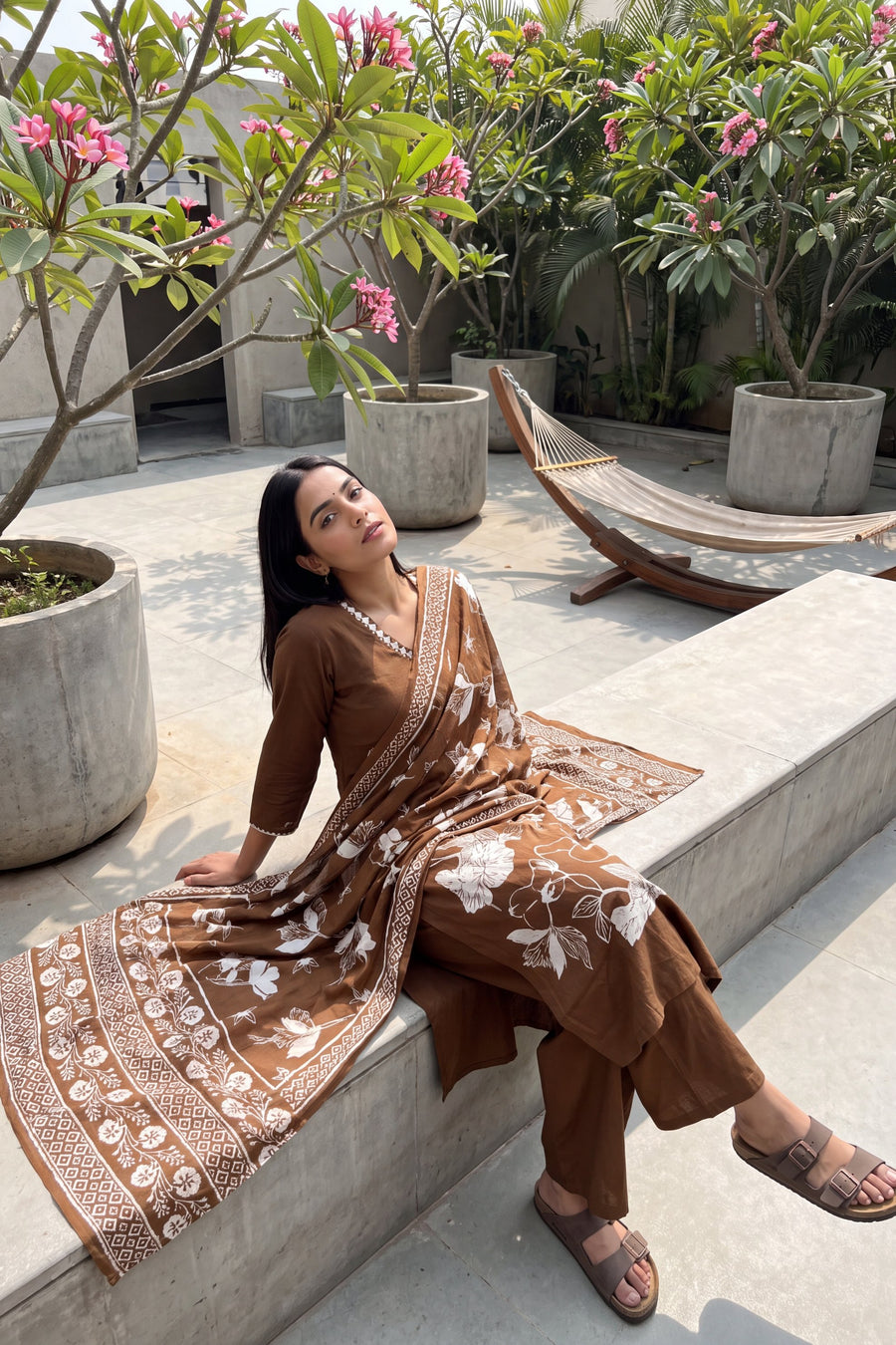 Chestnut Brown Cotton Dupatta Set — image 6