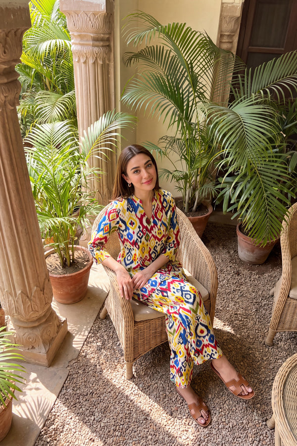 Festive Ikat Angrakha Cotton Co-ord Set