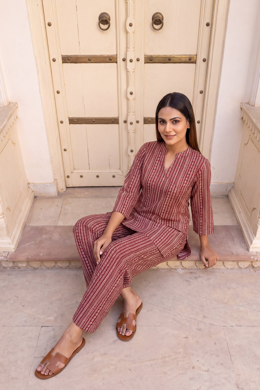 Wine Stripe Angrakha Cotton Co-ord Set — image 11