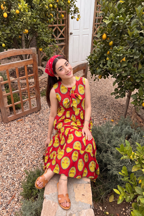 Crimson Tiered Cotton Skirt Set