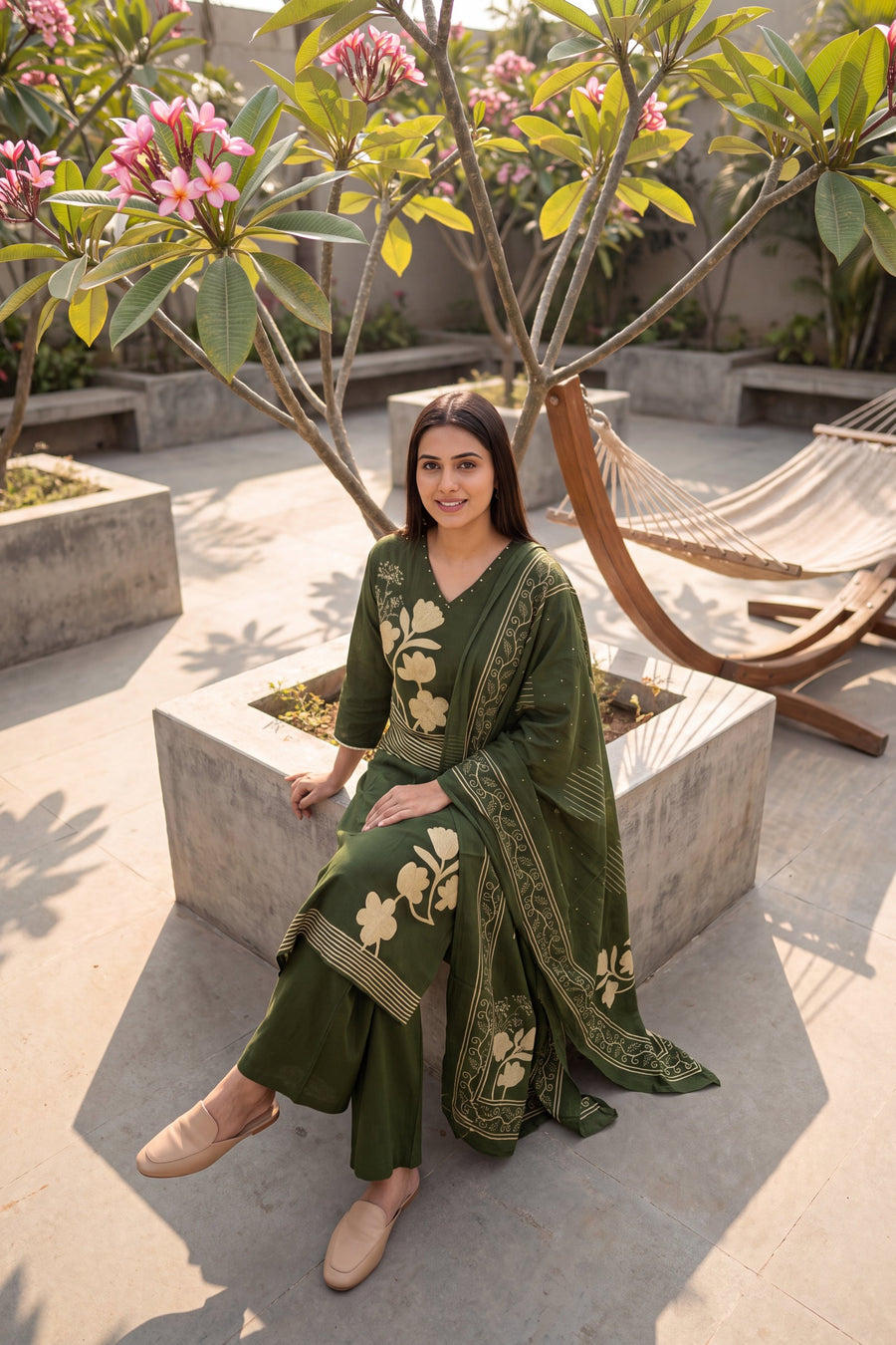 Fern Meadow Green Cotton Dupatta Set — image 6