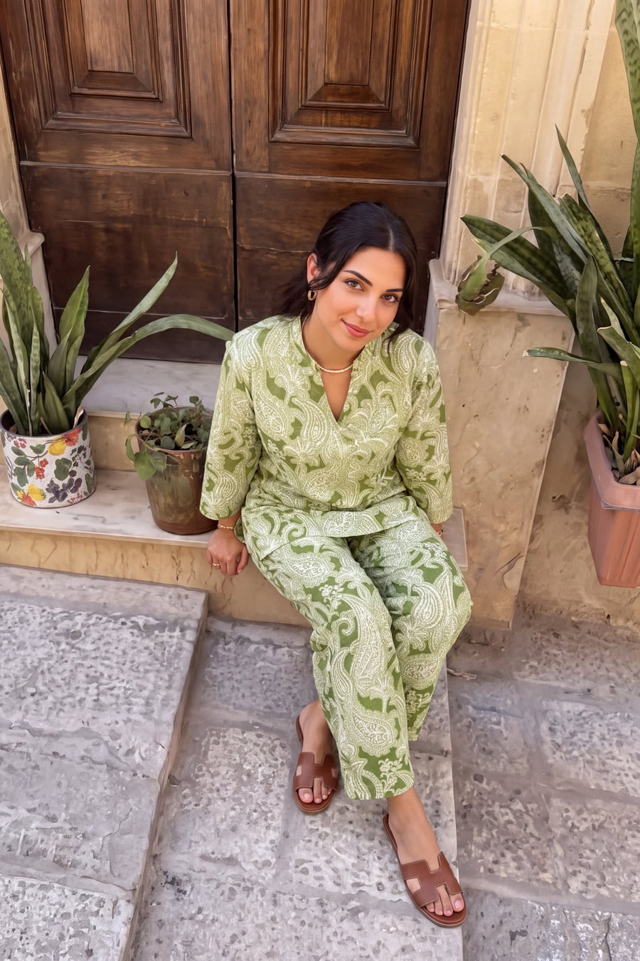 Sage Trellis Angrakha Cotton Co-ord Set — image 9