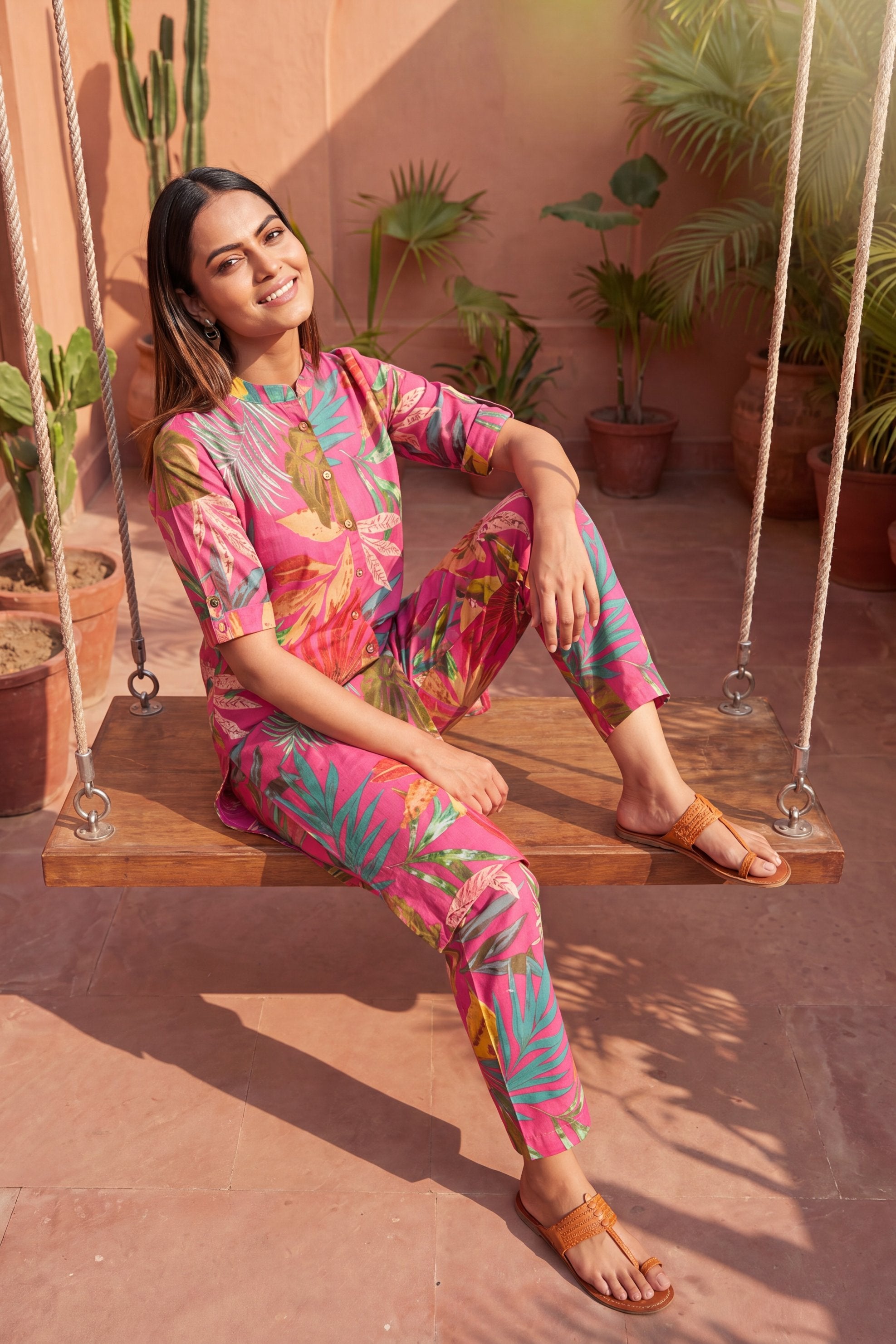 Macaron Pink Mandarin Cotton Co-ord Set