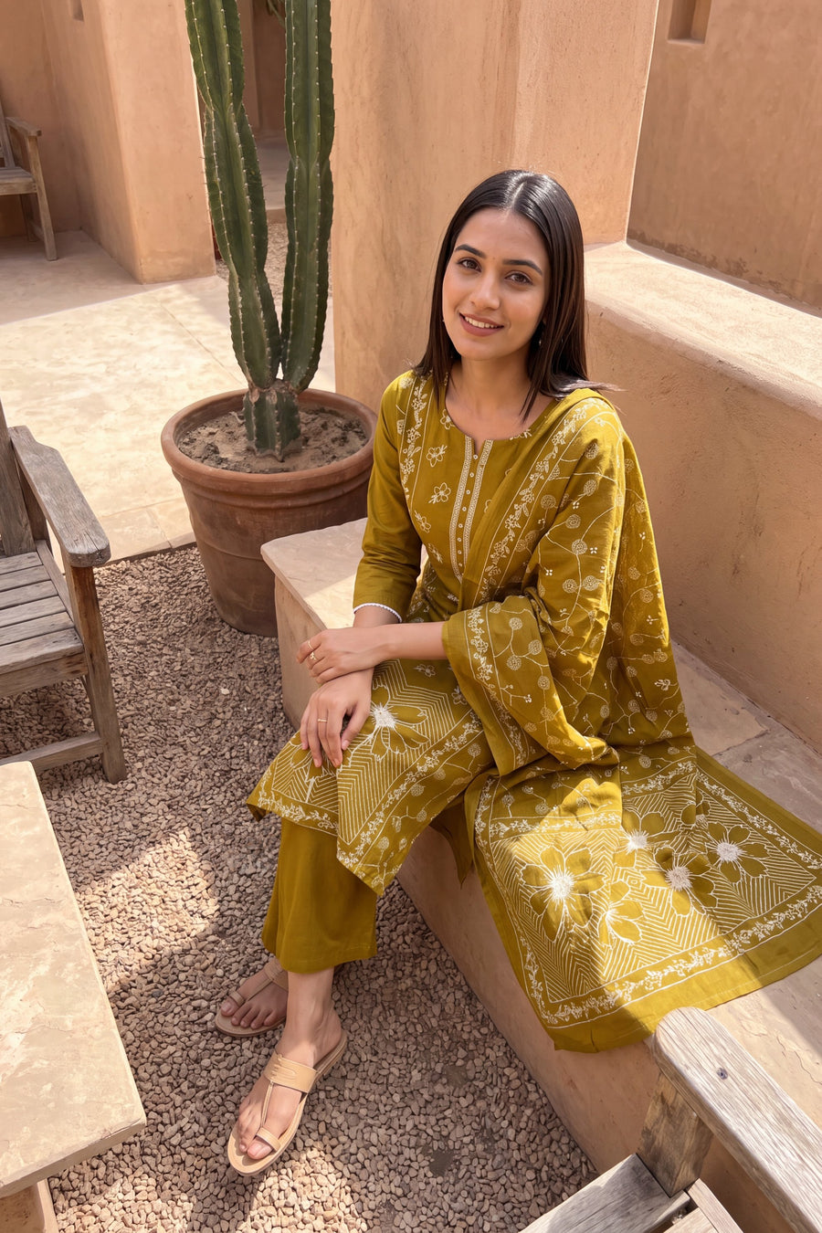 Lagoon Olive Cotton Dupatta Set — image 7