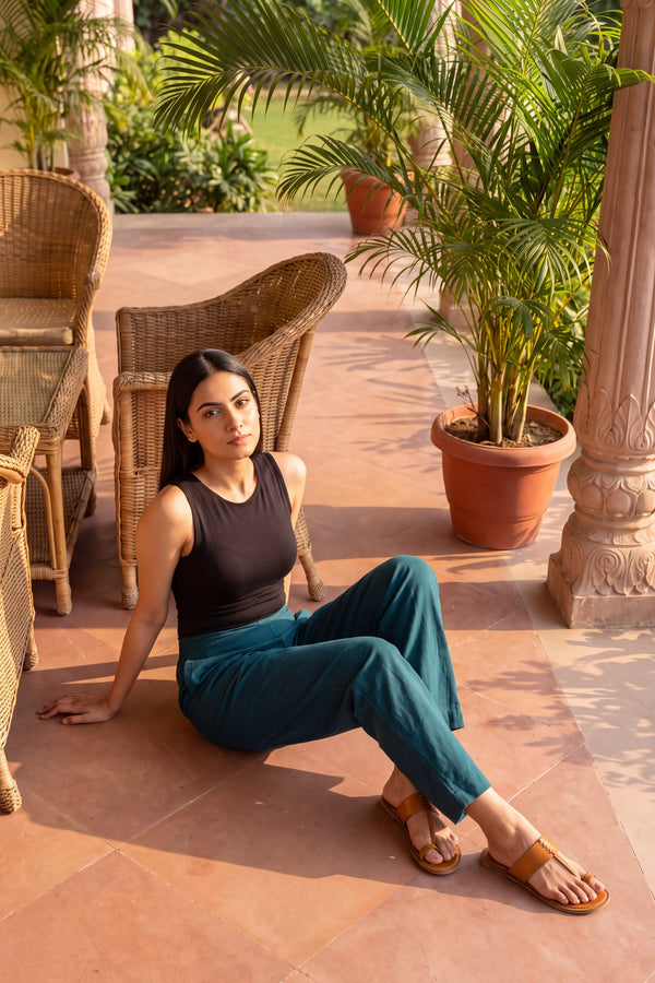 Teal Green Cotton Women's Pant