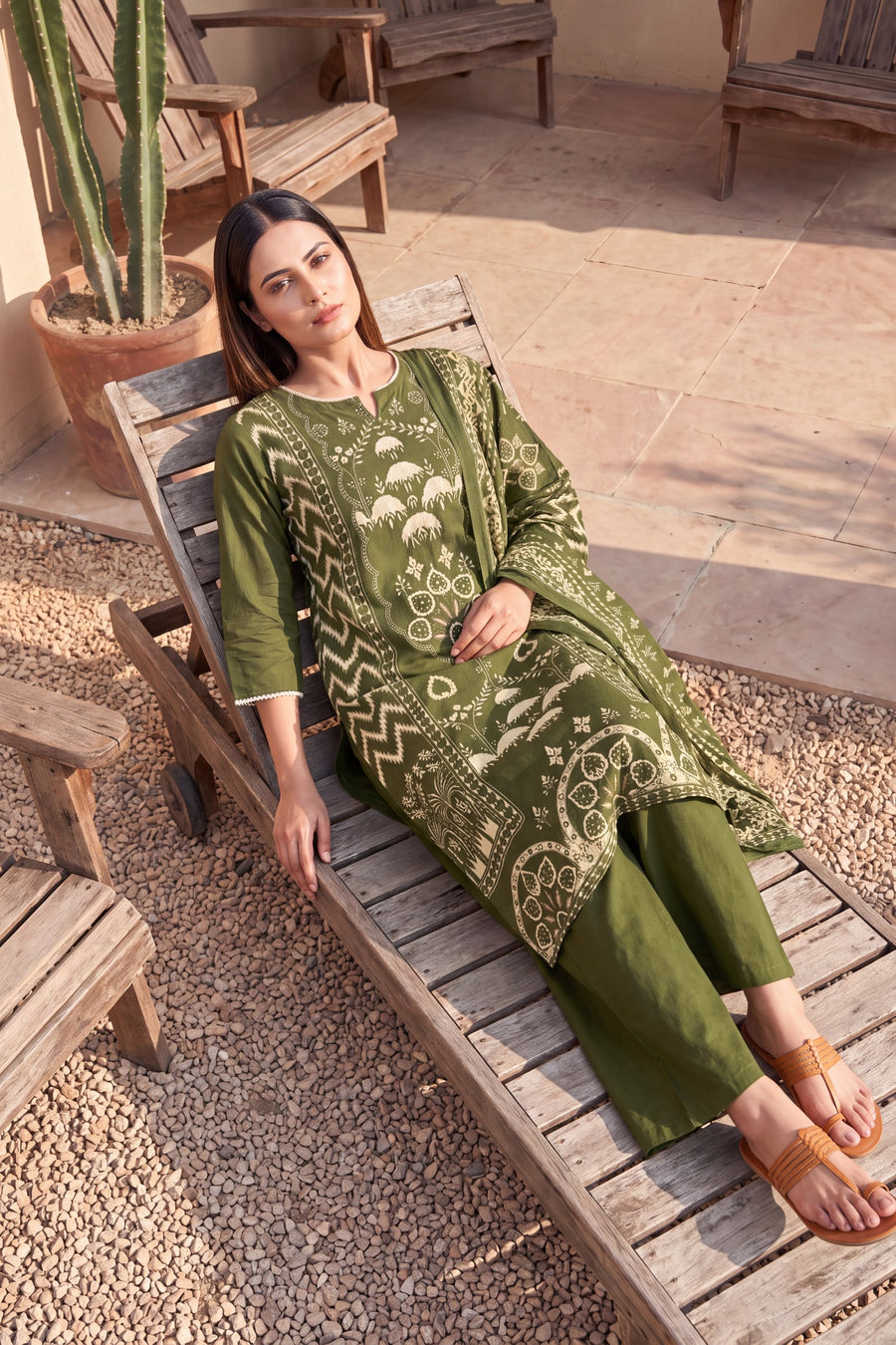 Galleria Olive Cotton Dupatta Set — image 6