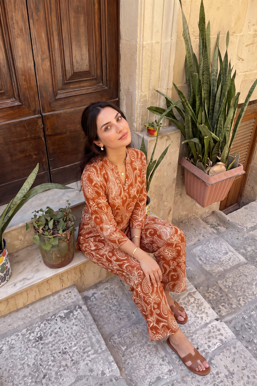 Cinnamon Ember Angrakha Cotton Co-ord Set — image 12