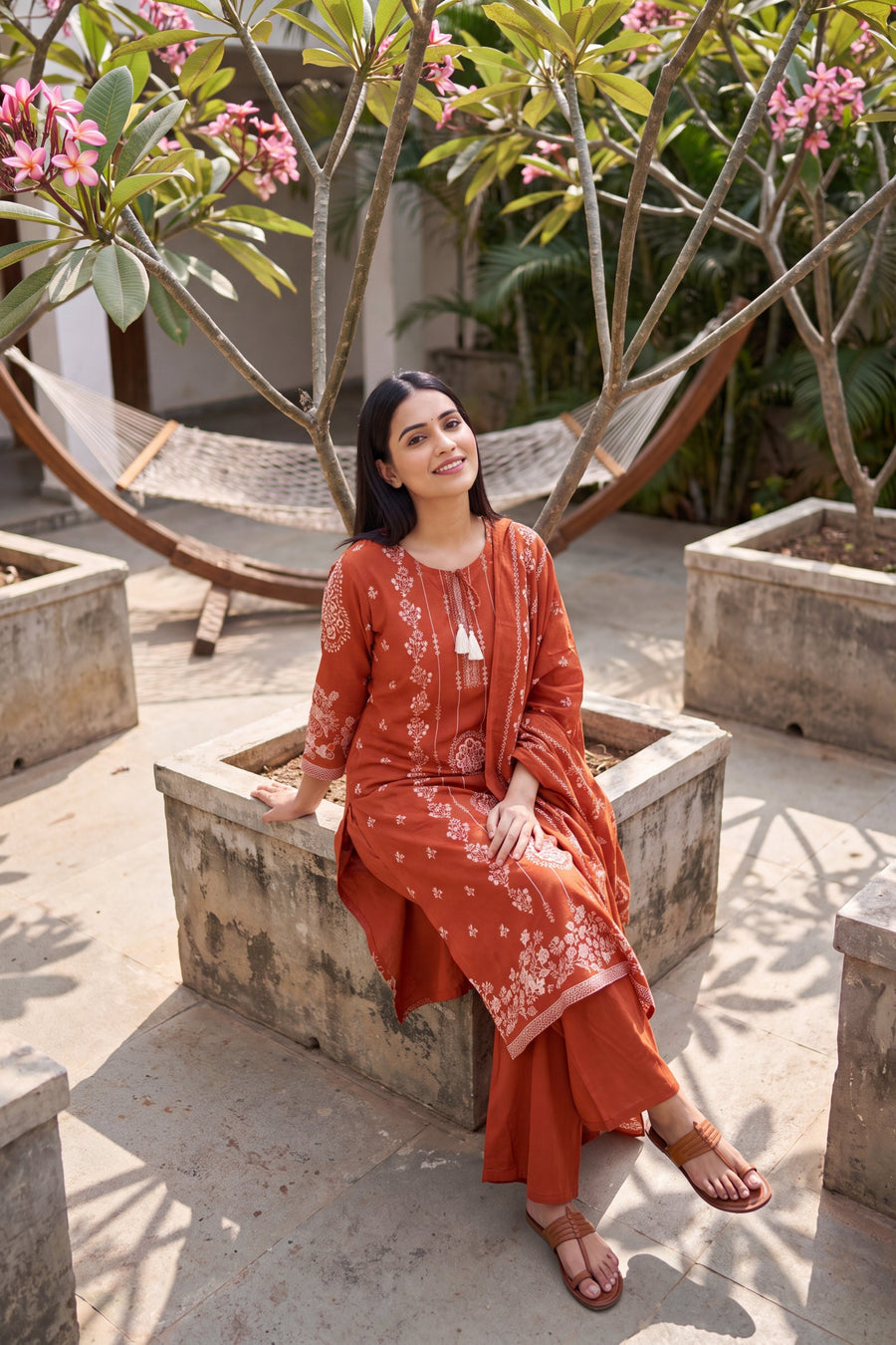Loggia Apricot Cotton Dupatta Set — image 7