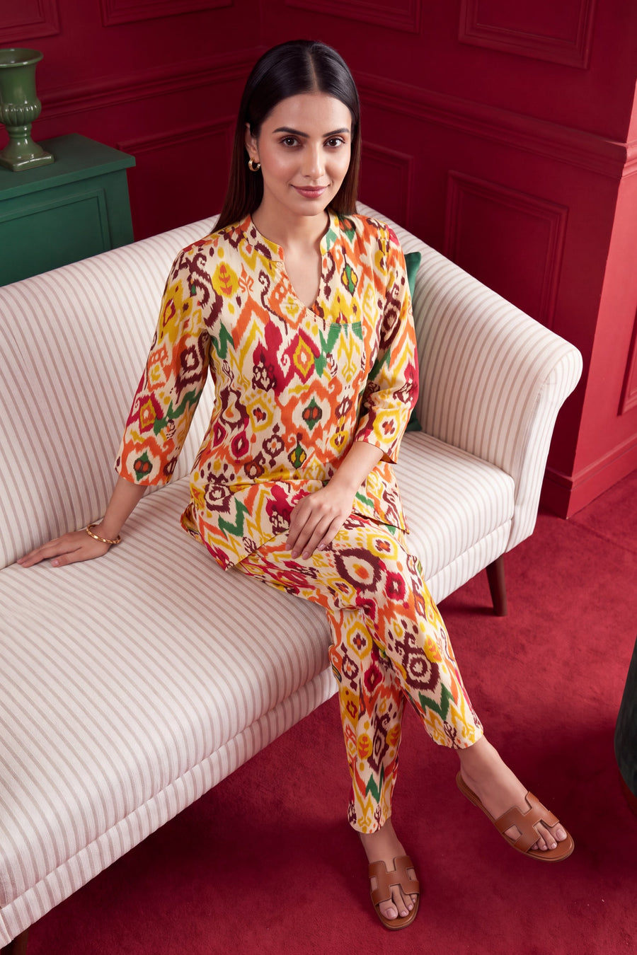 Sunburst Ikat Angrakha Cotton Co-ord Set — image 5