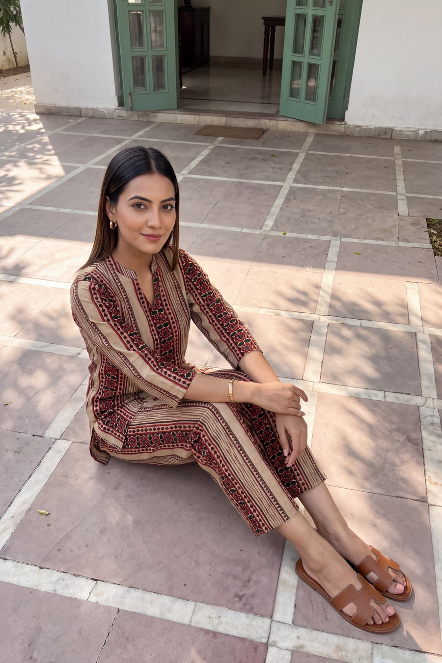 Rosewood Stripe Angrakha Cotton Co-ord Set — image 8