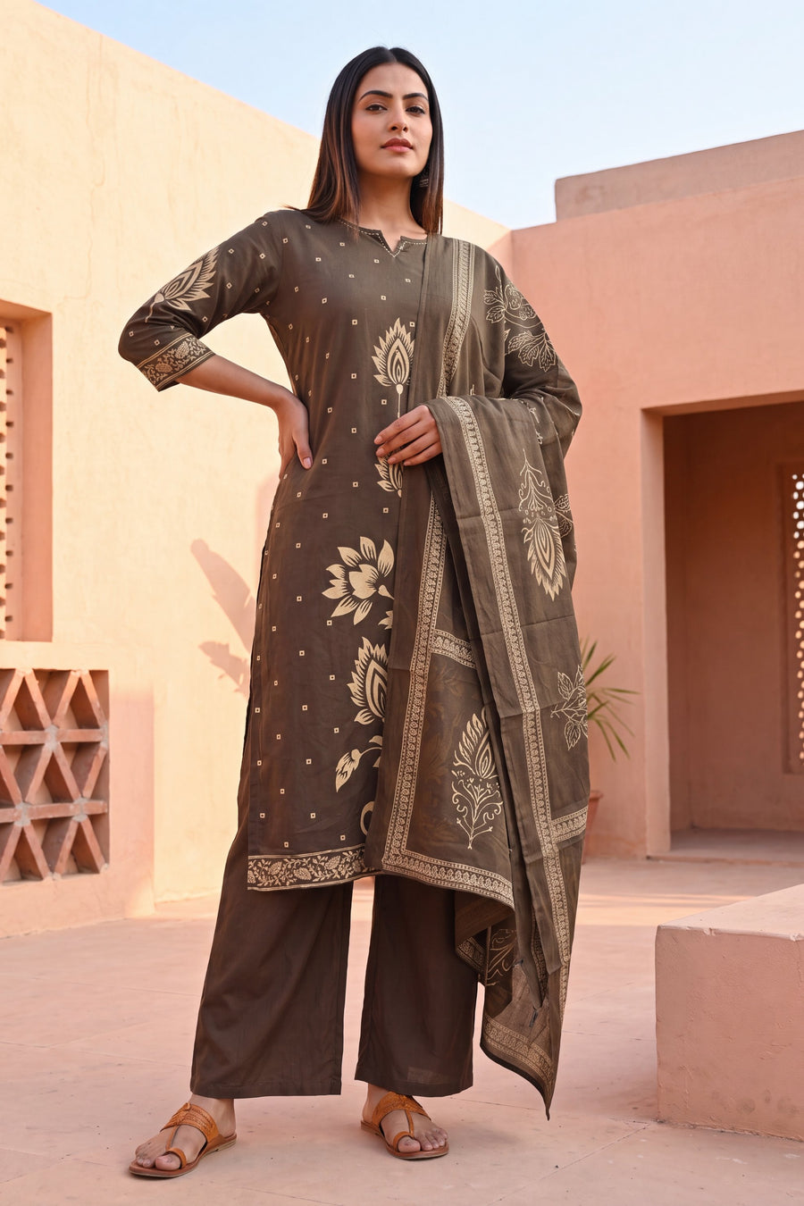 Umber Grove Cotton Dupatta Set — image 5