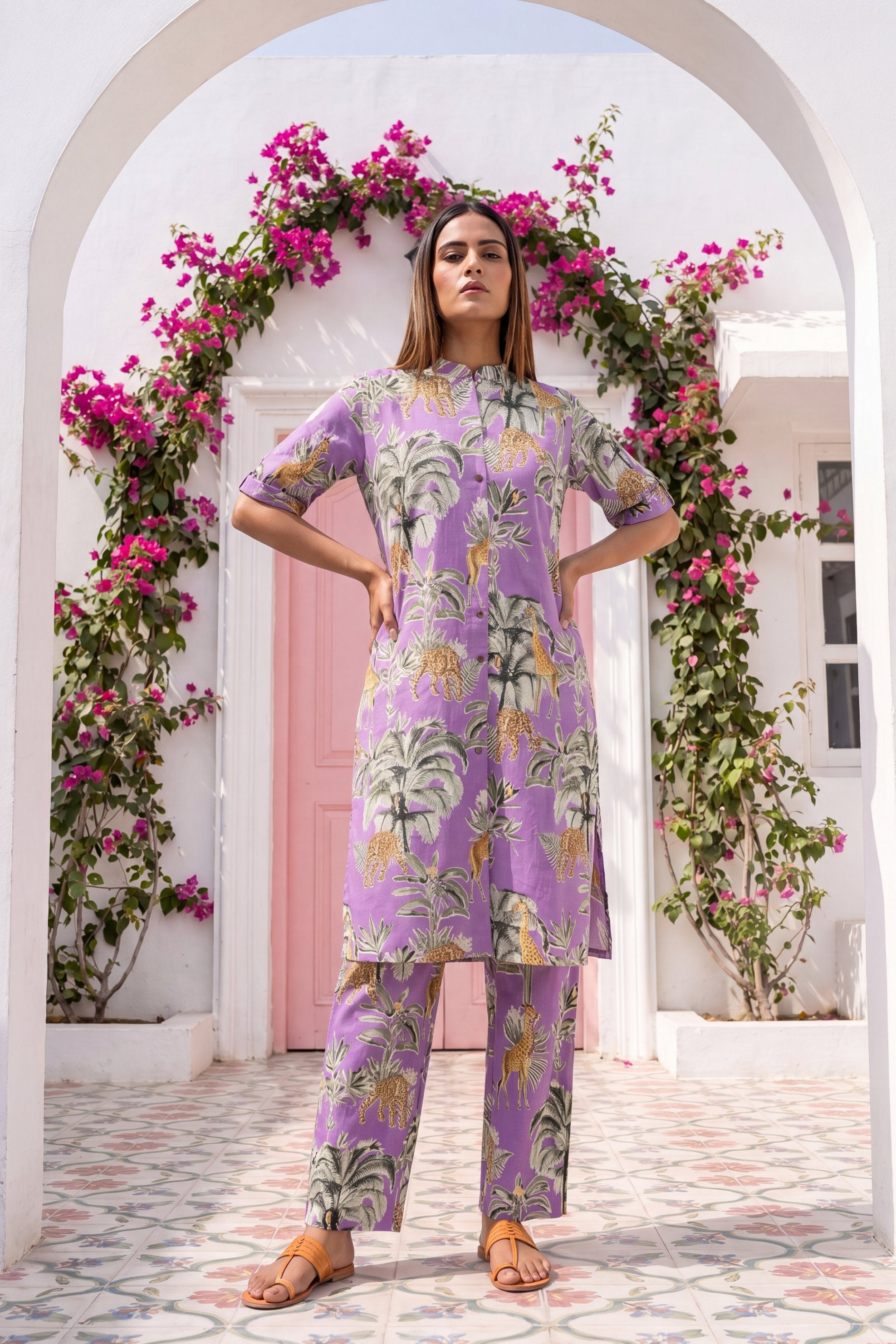 Twilight Mauve Mandarin Cotton Co-ord Set