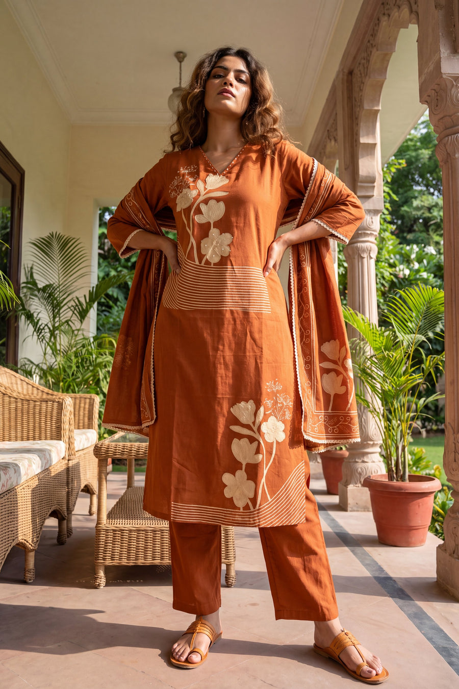 Paprika Tangerine Cotton Dupatta Set — image 6
