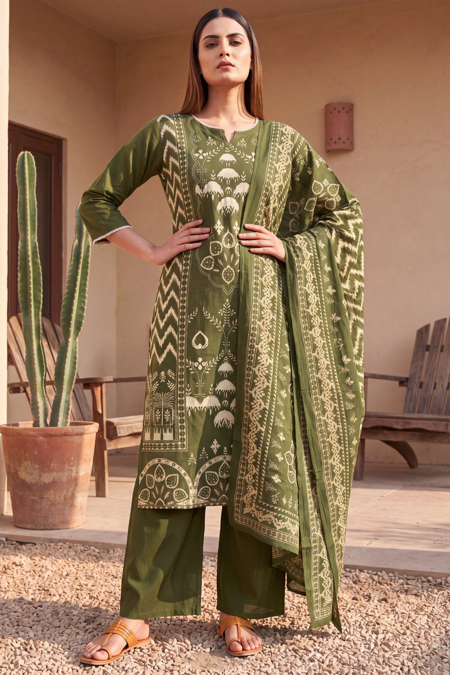 Galleria Olive Cotton Dupatta Set — image 7