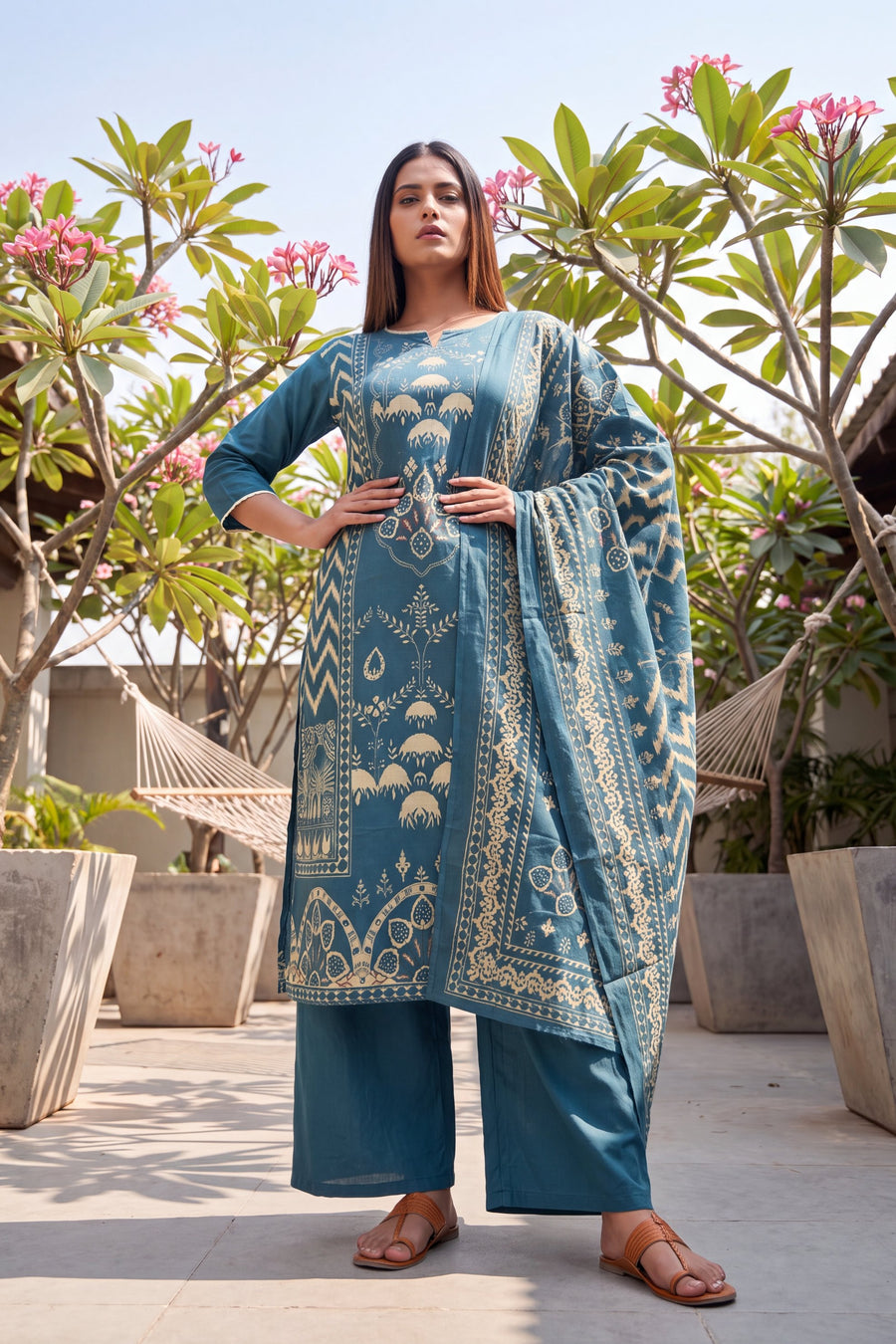 Forge Indigo Cotton Dupatta Set — image 6