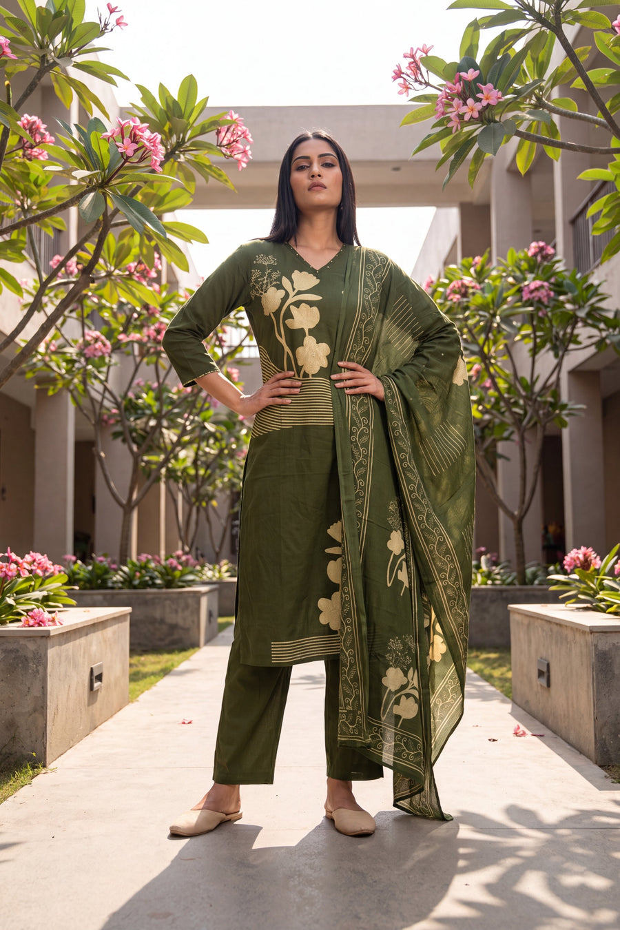Fern Meadow Green Cotton Dupatta Set — image 7