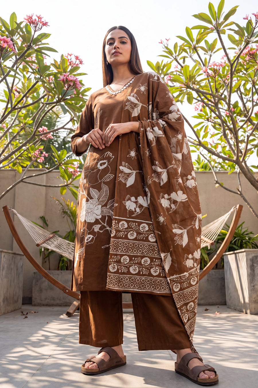Chestnut Brown Cotton Dupatta Set — image 7