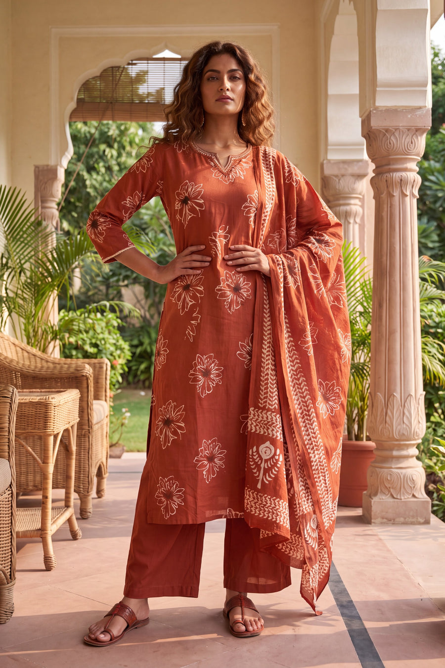 Persimmon Glow Cotton Dupatta Set — image 8