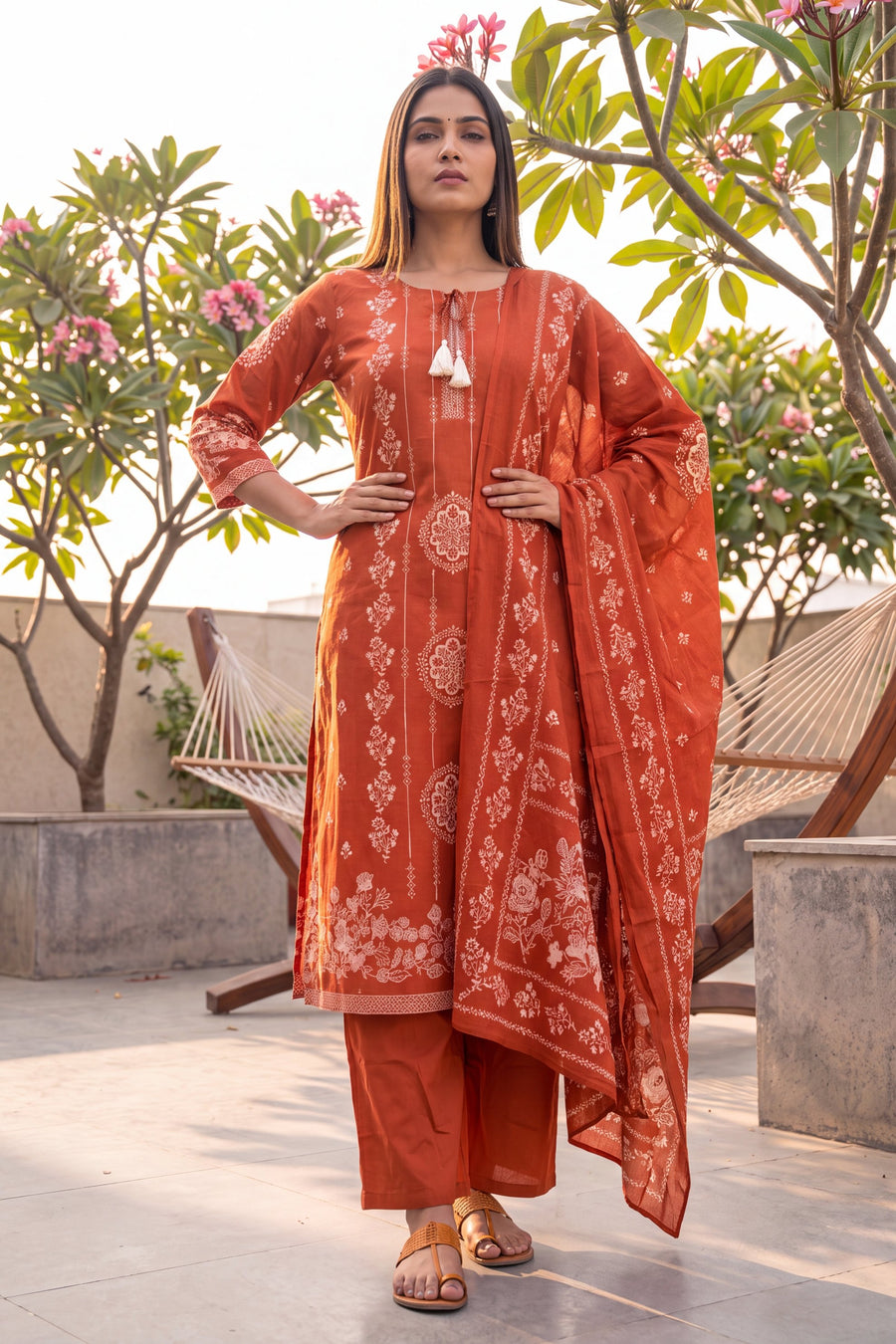 Loggia Apricot Cotton Dupatta Set — image 8