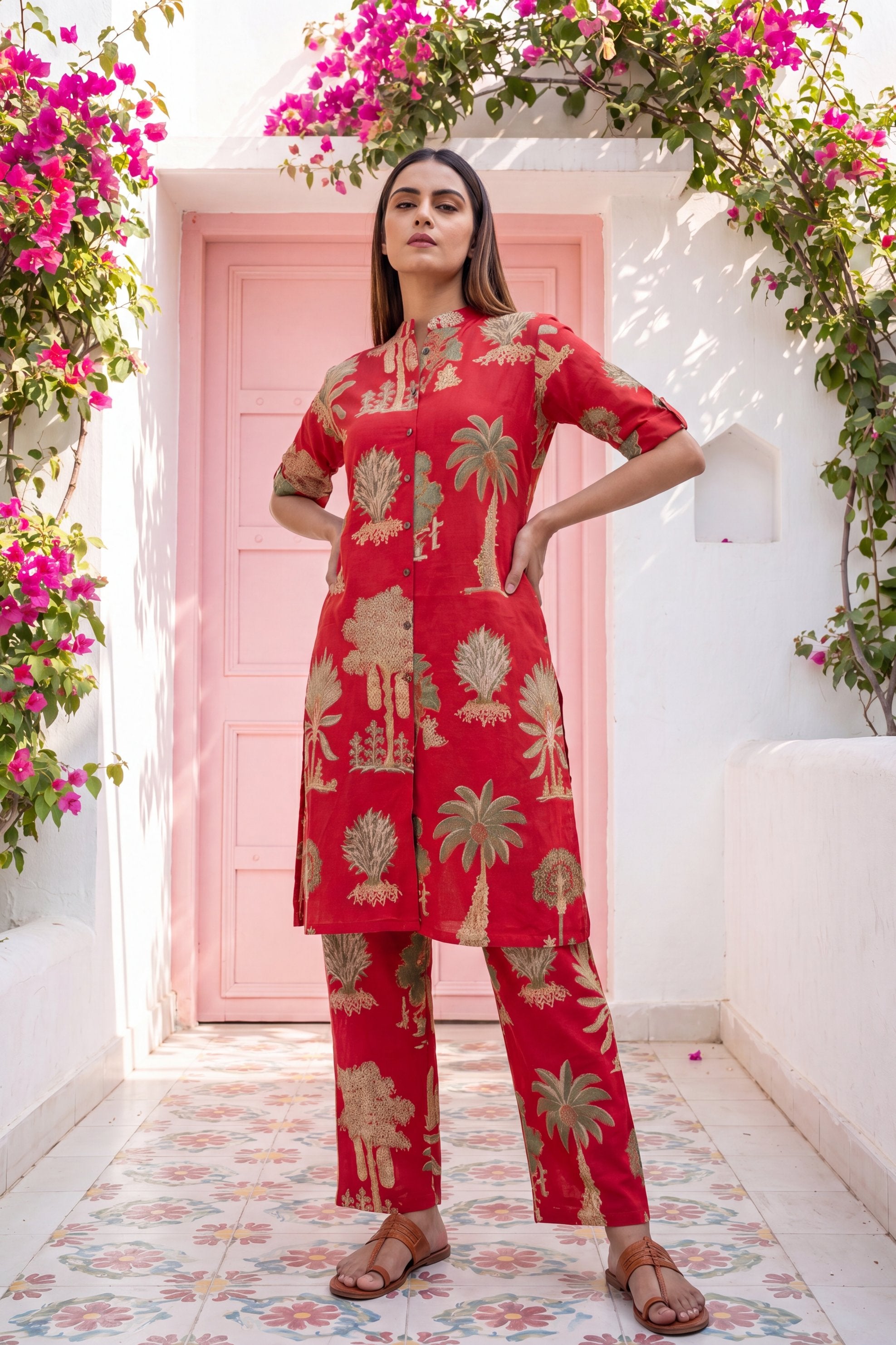 Cabernet Red Mandarin Cotton Co-ord Set