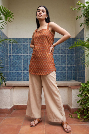 Saffron Bloom Square Neck Cotton Top