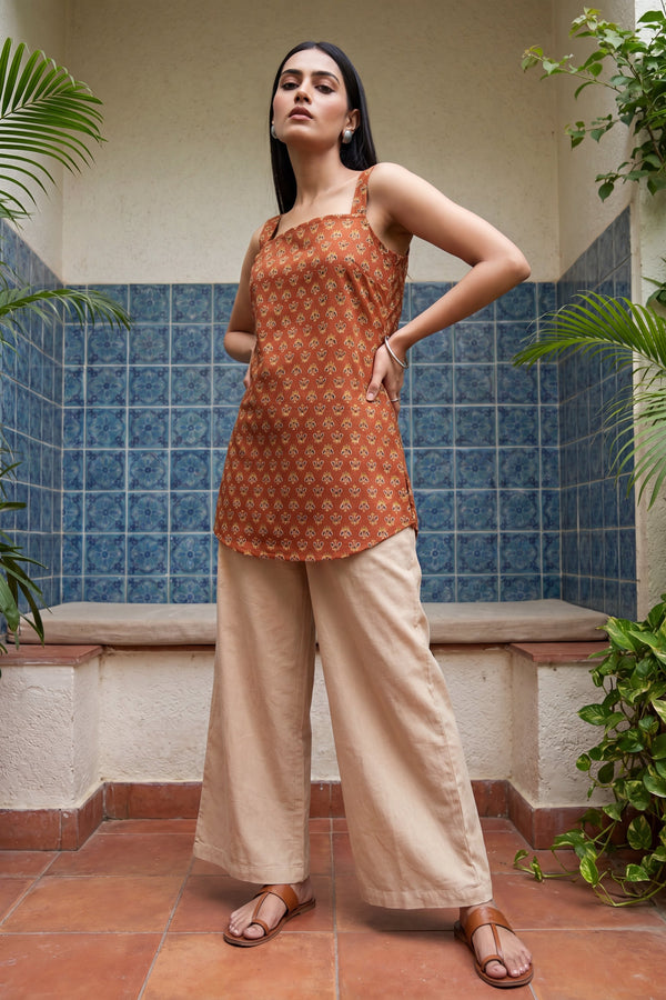 Saffron Bloom Square Neck Cotton Top