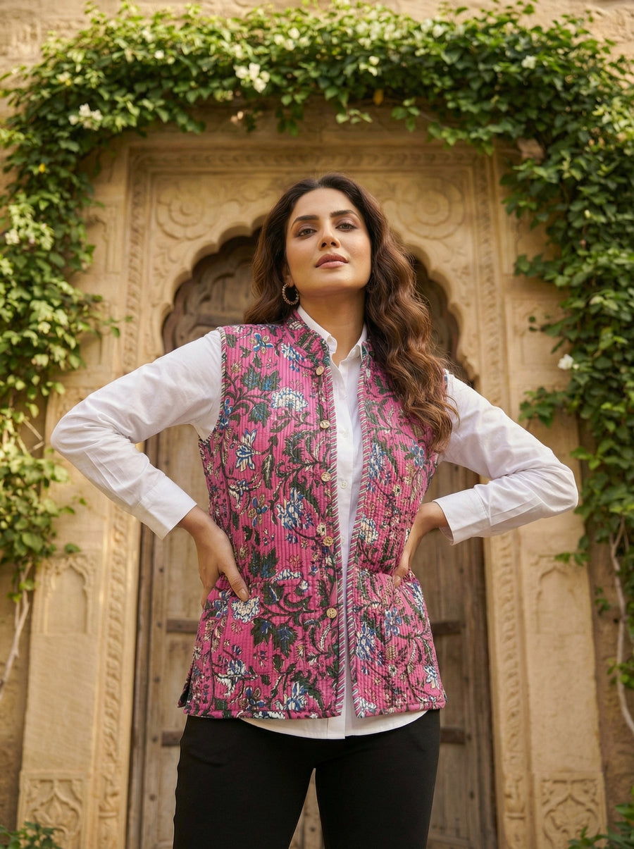 Petal Drift Cotton Reversible Quilted Jacket Vest — image 2