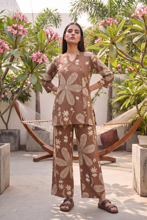 Walnut Brown Cotton Angrakha Co-ord Set