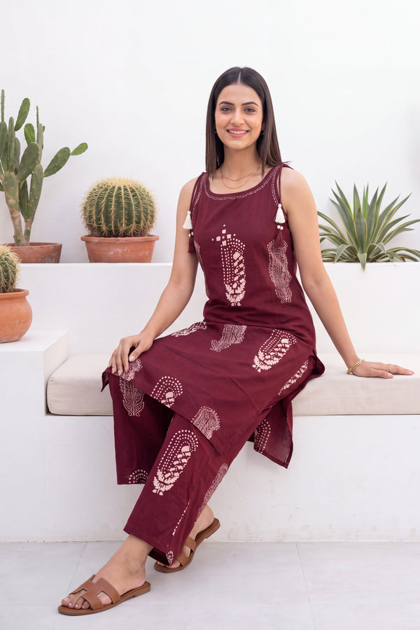 Merlot Ease Sleeveless Cotton Co-ord Set