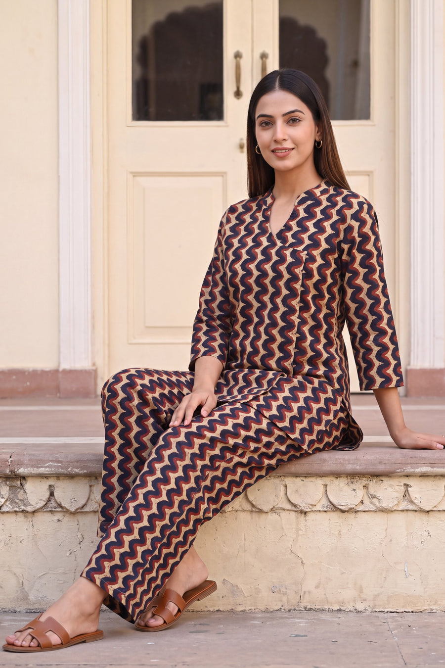Midnight Chevron Angrakha Cotton Co-ord Set — image 12
