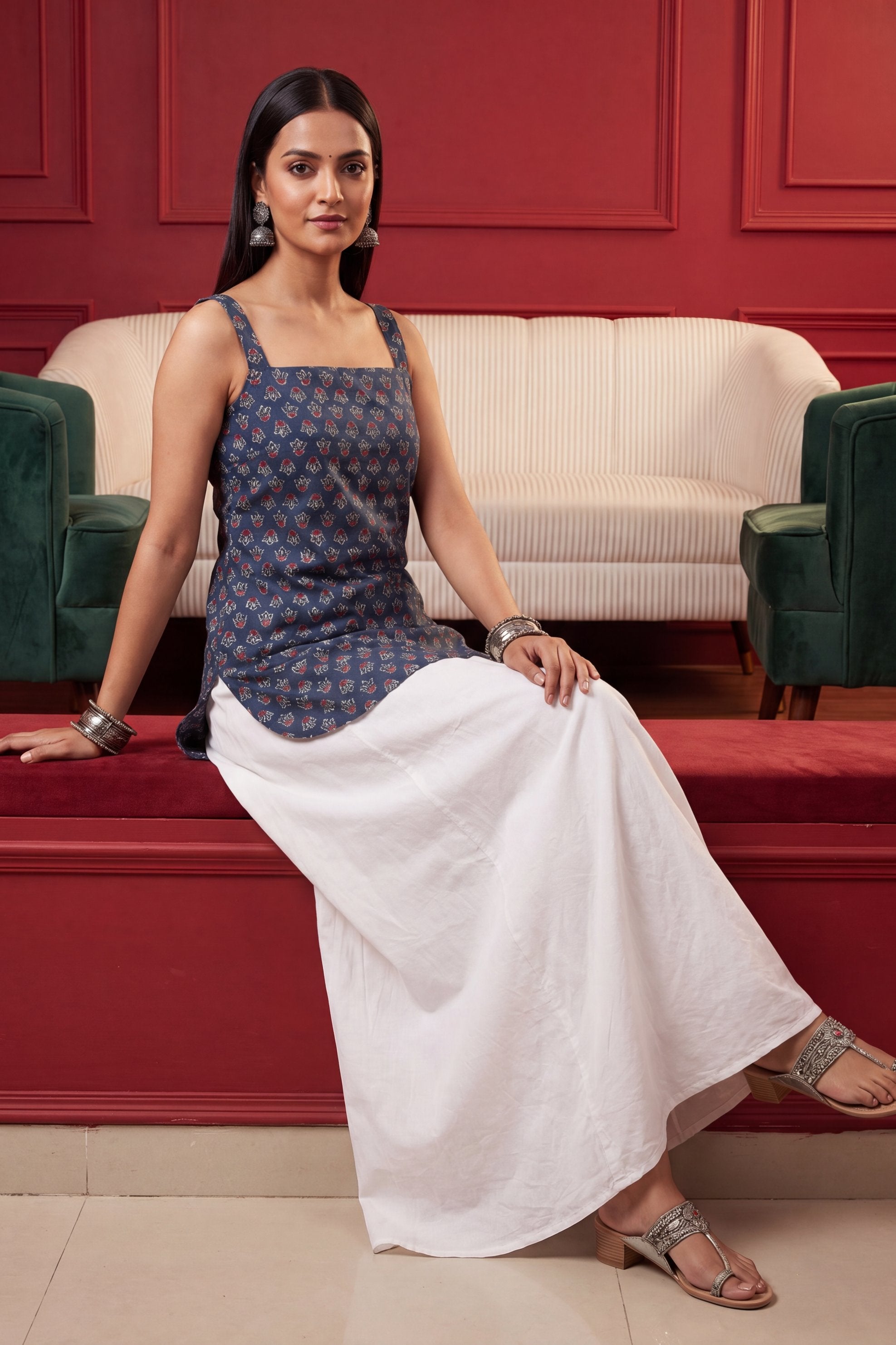 Boulevard Blue Square Neck Cotton Top